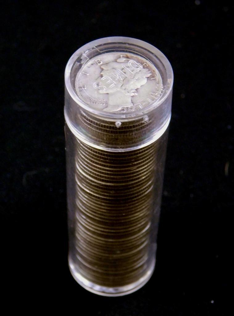 Roll of 50 Mercury Dimes 90% Silver: Roll of 50 Mercury Dimes 90% Silver in a Tube