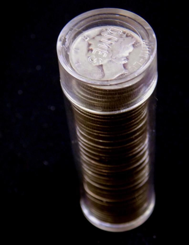 Roll of 50 Mercury Dimes 90% Silver: Roll of 50 Mercury Dimes 90% Silver in a Tube