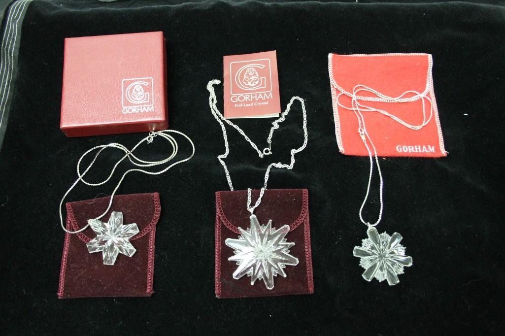 3 Gorham Lead Crystal Necklaces: 3 Gorham Lead Crystal Snowflake Necklaces