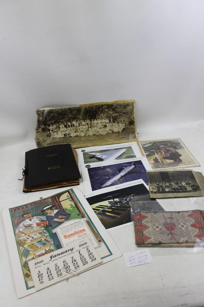 Ephemera Lot including Scrapbook, Calendar, Cigar: Ephemera Lot including Scrapbook, Calendar, Cigar Wraps, Photos, "Signed" Lassie photo, etc. Lots of good stuff here! Lot G