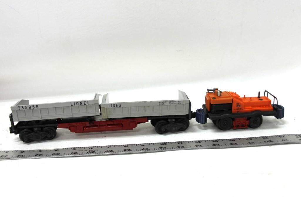 Lionel No. 50 Gang Car and 335955 Double Dump Car: Lionel No. 50 Gang Car and 335955 Double Dump Car O Scale trains Condition: The hinges on the doors are broken