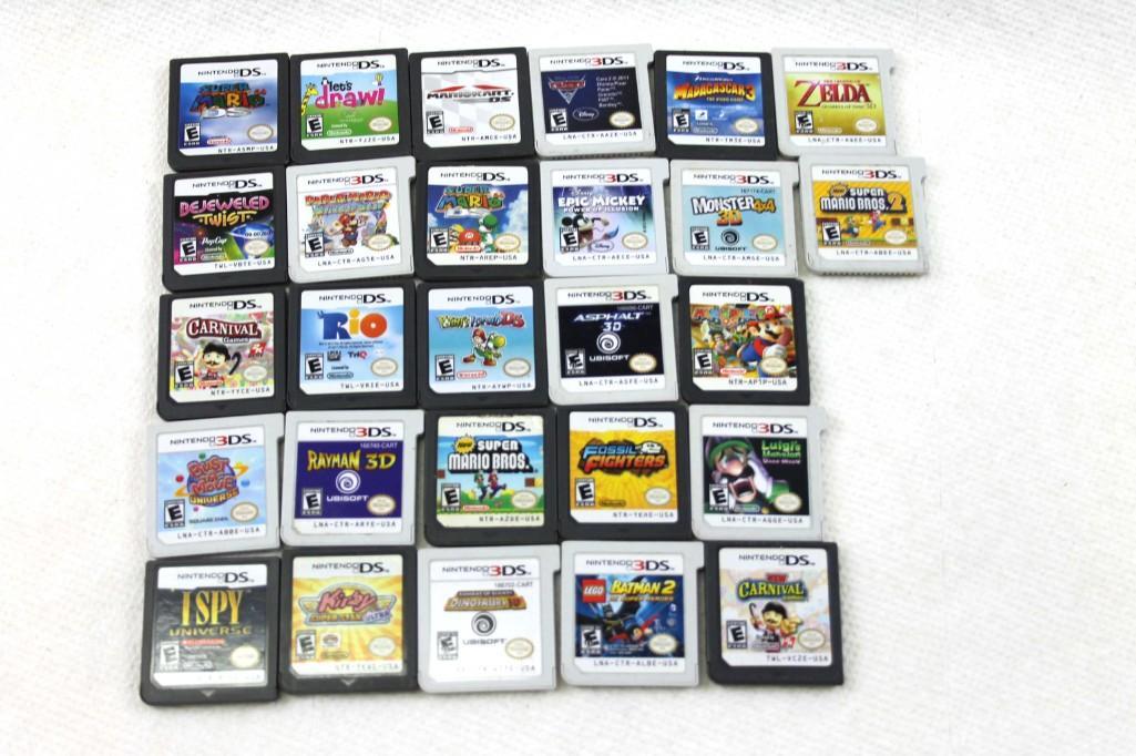 Lot of Gameboy Games including Gameboy DS and 3DS with: Lot of Gameboy Games including Gameboy DS and 3DS with a Super Mario Case Roughly 27 games including Super Mario 64, Mario Kart, Zelda, Bejeweled Twist, Yoshi's Island, Batman, Kirby, Bust a Move