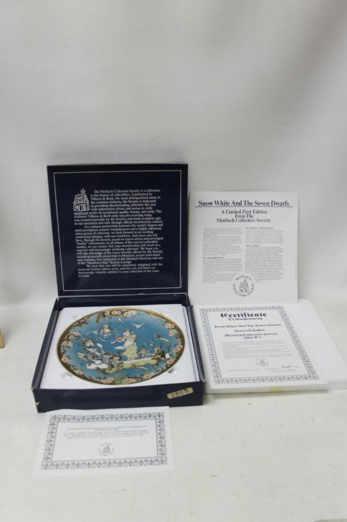 Snow White and the Seven Dwarfs Mettlach Collectors: Snow White and the Seven Dwarfs Mettlach Collectors Society Plate with COA