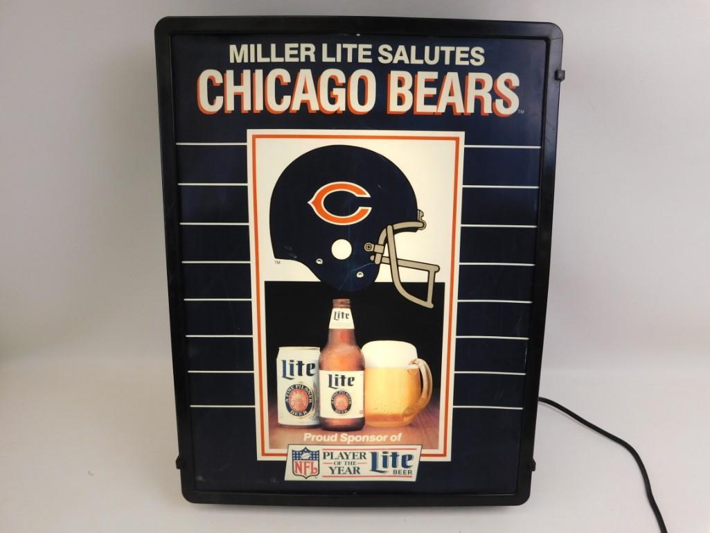Miller Lite Chicago Bears Lighted Sign: Miller Lite Chicago Bears Lighted Advertising Sign