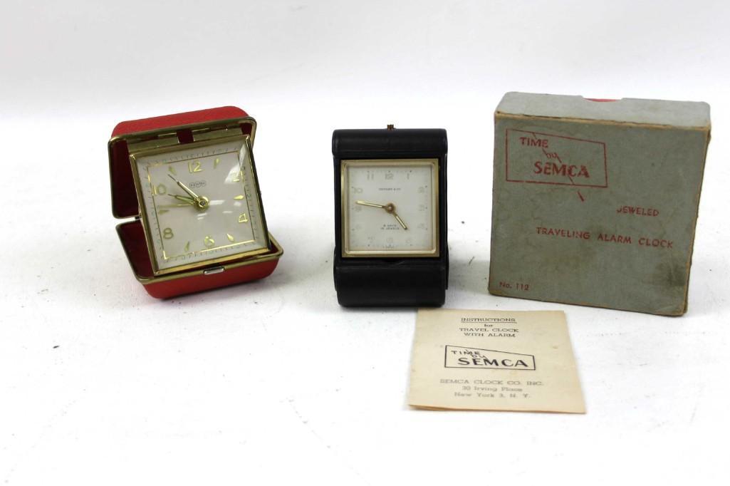 2 Vintage Travel Alarm Clocks incl Tiffany & Co and: 2 Vintage Travel Alarm Clocks incl Tiffany & Co and UWestra