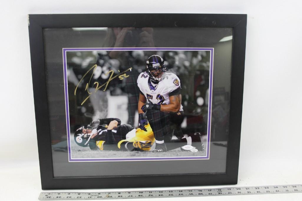 Framed Ray Lewis Signed Photo with JSA COA: Framed Ray Lewis Signed Photo with JSA COA Football NFL Baltimore Ravens