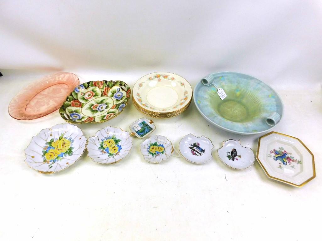 Serving China , Glass , Ceramic Lot incl Jeannette: Serving China , Glass , Ceramic Lot incl Jeannette Poinsettia Depression Glass , Homer Laughlin china , Noritake china , etc