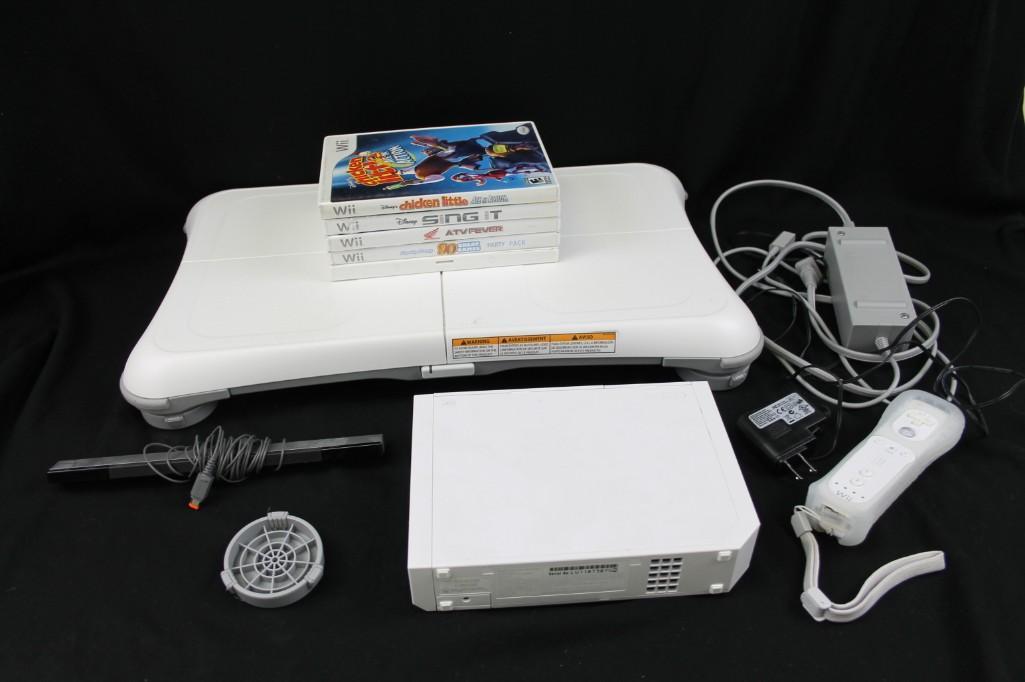 Nintendo Wii Lot with Balance Board and Games: Nintendo Wii Lot with Balance Board and Games See all pictures. Includes Chicken Little, Sing It, ATV Fever, Family Party 90 Great Games, Deca Sports. One controller without the nunchuck i