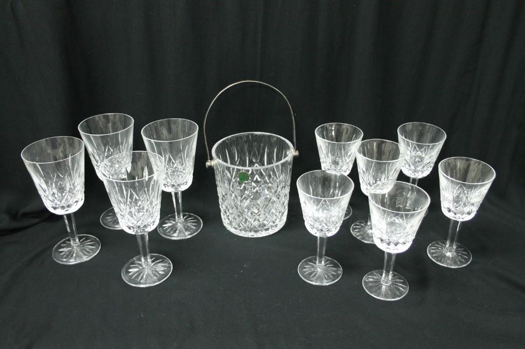 Lot of Waterford Crystal Glasses and Ice Bucket: Lot of Waterford Crystal Glasses and Ice Bucket