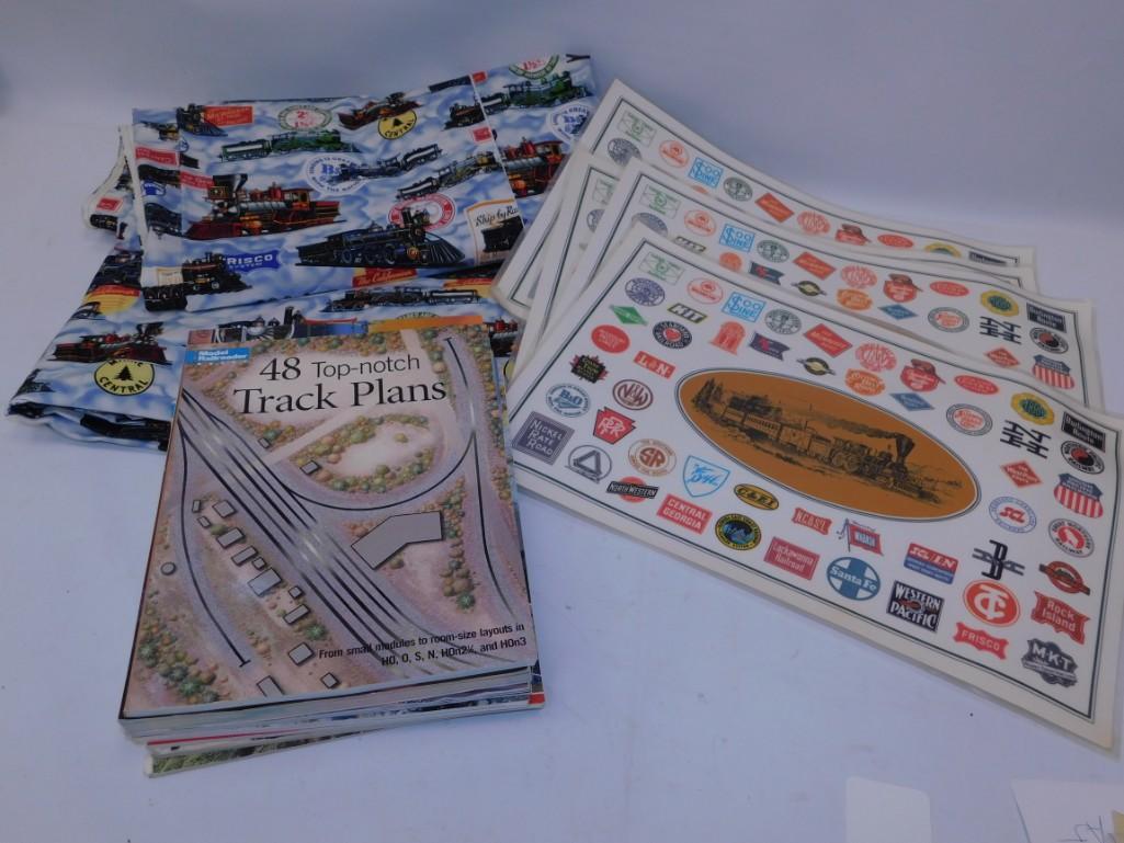 Train Collector Lot Including Curtains, Placemats,: Train Collector Lot Including Curtains, Placemats, Magazines, etc. Train curtains are roughly 63" wide by 63" tall and there are two of them.