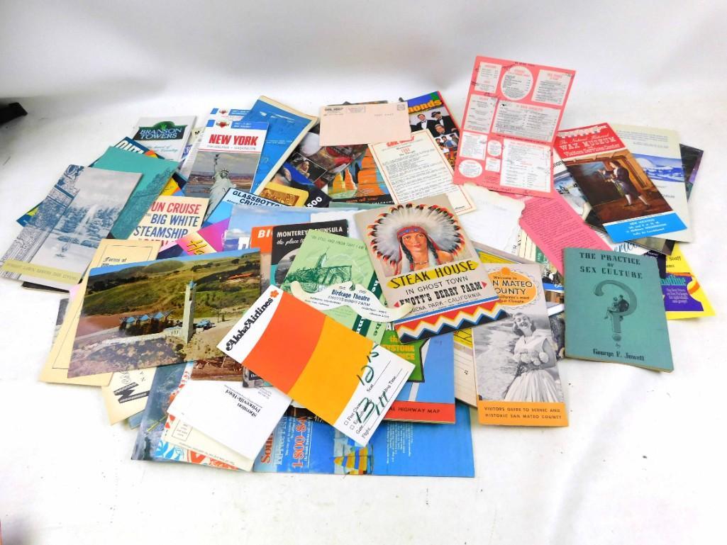 Lot of Vintage Ephemera Mostly Travel Brochures: Lot of Vintage Ephemera Mostly Travel Brochures plus a sex ed booklet called " The Picture of Sex Culture "