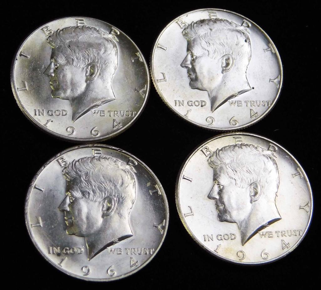4 Nice 1964 Kennedy Half Dollars 90% Silver (1 of 2)