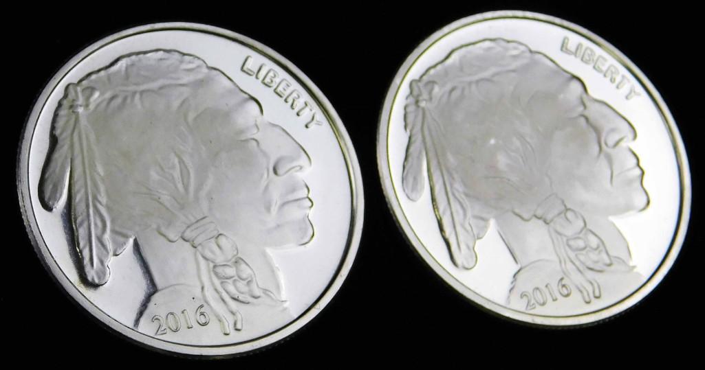 2 BU Indian Head Buffalo Silver Rounds 1 oz each (1 of 2)