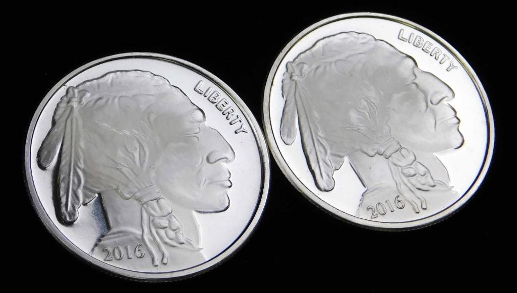 2 BU 2016 Indian Head Buffalo 1 oz Silver Rounds (1 of 2)