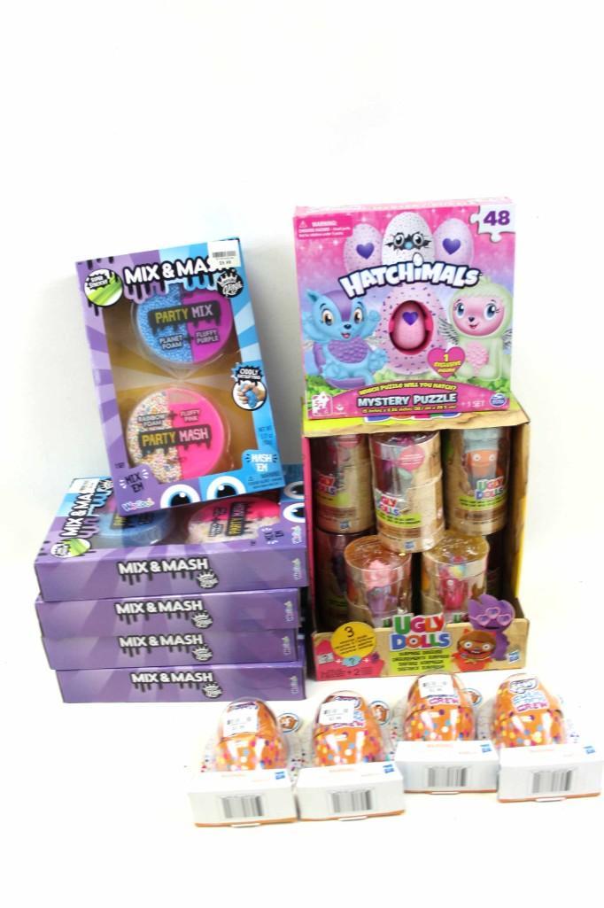 New Toys Lot incl 8 Hasbro Ugly Dolls , 4 MLP My Little: New Toys Lot incl 8 Hasbro Ugly Dolls NIP, 4 MLP My Little Pony Cutie Mark Crew NIP , Hatchimals Mystery Puzzle with Figure NIP , and 5 Mix and Mash Party Mix Party Mash Super Stretchy Slime NIP
