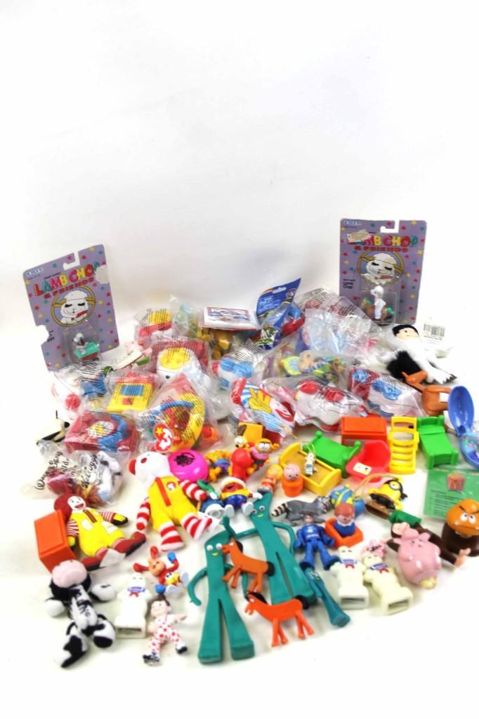 Lot of Small Toys incl Gumby , Ghostbusters ,: Lot of Small Toys incl Gumby , Ghostbusters , McDonald's Happy Meal Toys , 1990s Ertl Lambchop , Fisher Price Toys , Fisher Price Little People , animals , furniture , etc