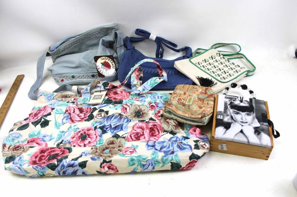 Lot of Purses incl Audrey Hepburn Cigar Box Purse , Etc (1 of 5)