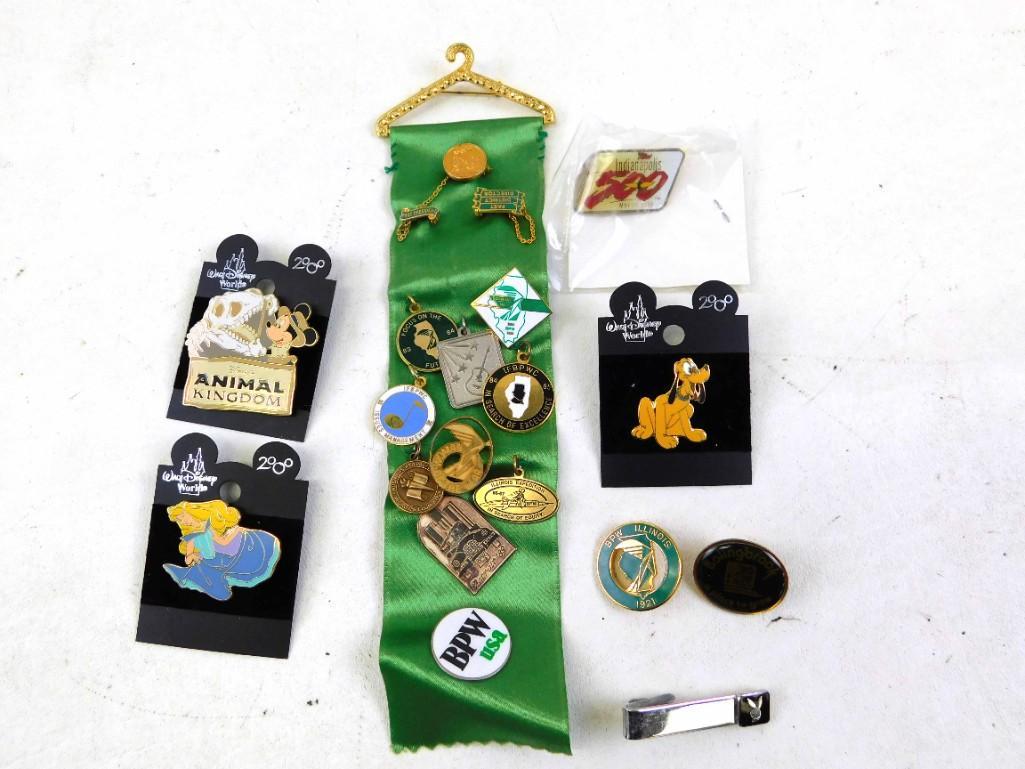 Lot of Vintage and Collectible Pins including Disney: Lot of Vintage and Collectible Pins including Disney and Playboy, etc. Walt Disney World Pins, Playboy Tie Clip, Illinois Federation of Business Women's Club Pins, IFBPWC Illinois, Indianapolis 500, e