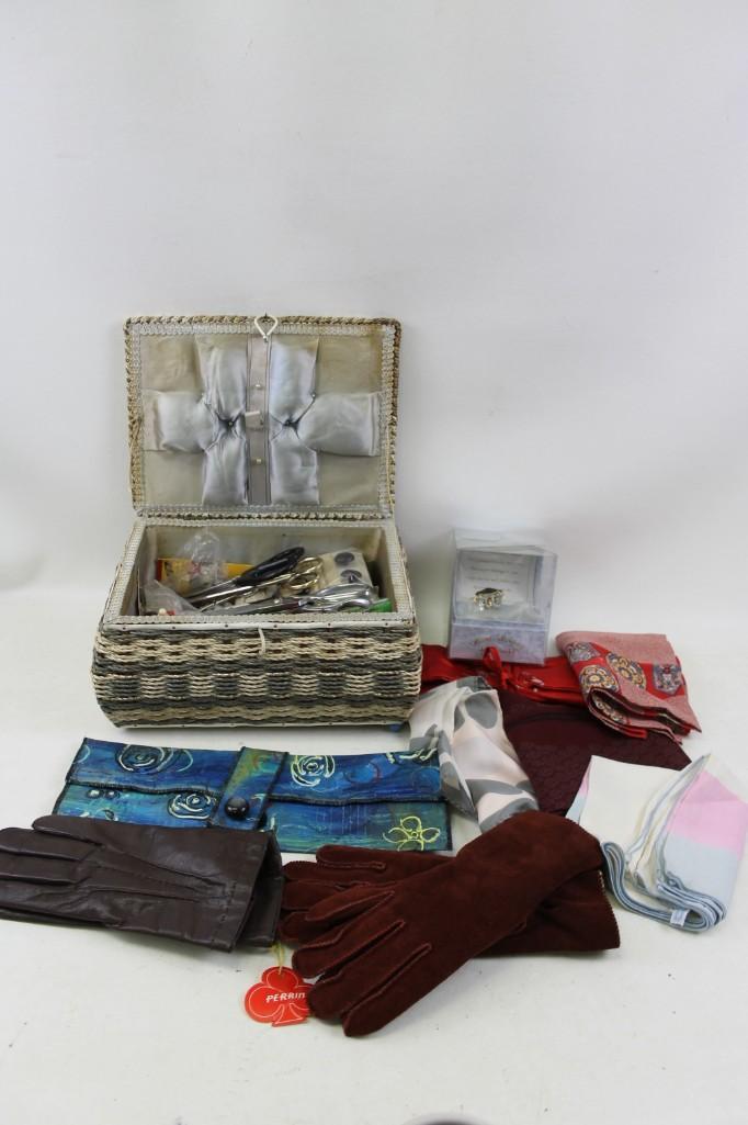 Sewing Suppliers with Scissors, Handkerchiefs, Nice: Sewing Suppliers with Scissors and case, Handkerchiefs, Nice Gloves, etc.