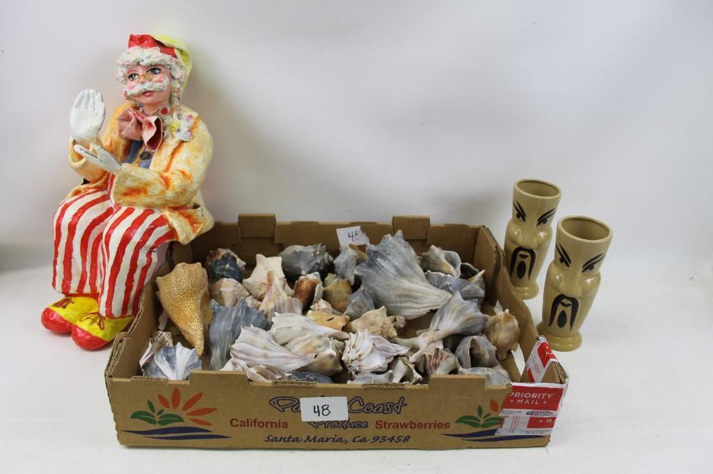 Sitting Clown Figurine, Sea Shells and Fu Man Chu Style (1 of 6)