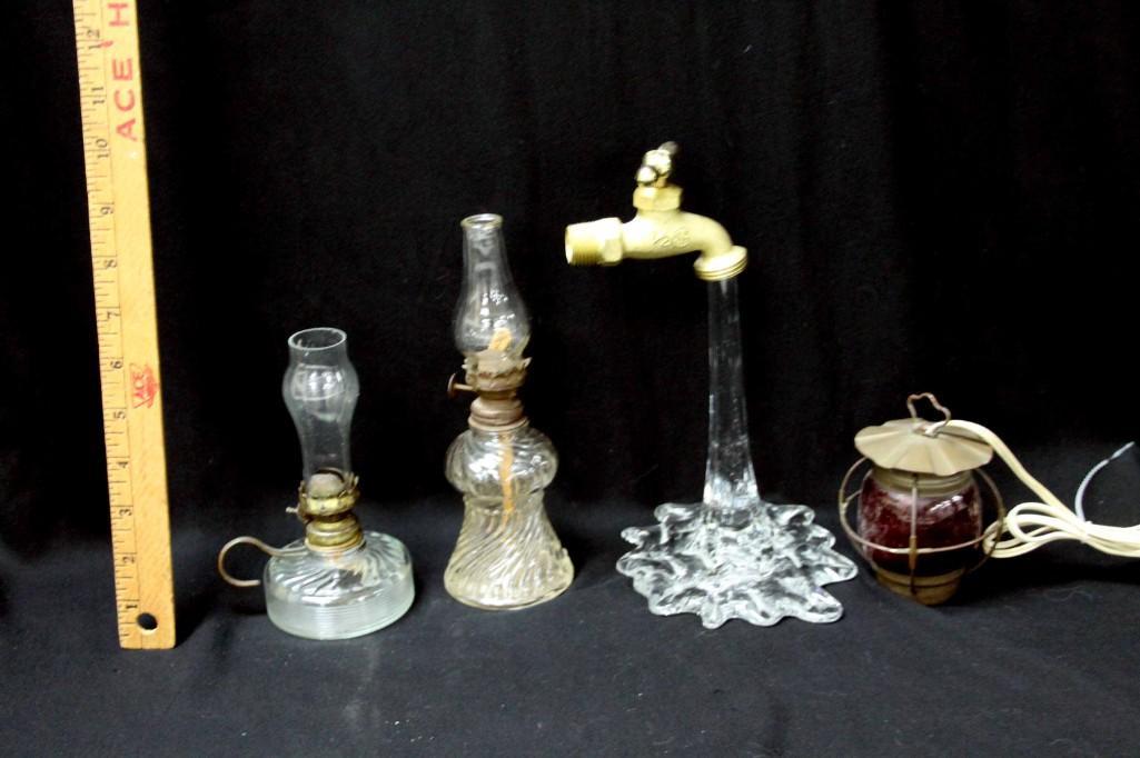 2 Vintage Kerosene Lanterns , Electrified Red Lantern , (1 of 3)