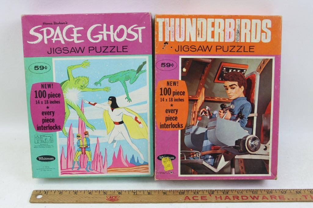 Space Ghost and Thunderbirds Whitman Jigsaw Puzzles: Space Ghost and Thunderbirds Whitman Jigsaw Puzzles Not checked for completeness 1968 Space Ghost box has some damage