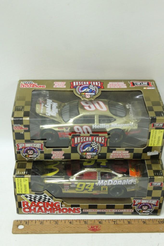 Lot of 2 Racing Champions Cars 1:24 Scale new in Box: Lot of 2 Racing Champions Cars 1:24 Scale new in Box 50th anniversary NASCAR #90 Dick Trickle and #94 Bill Elliot