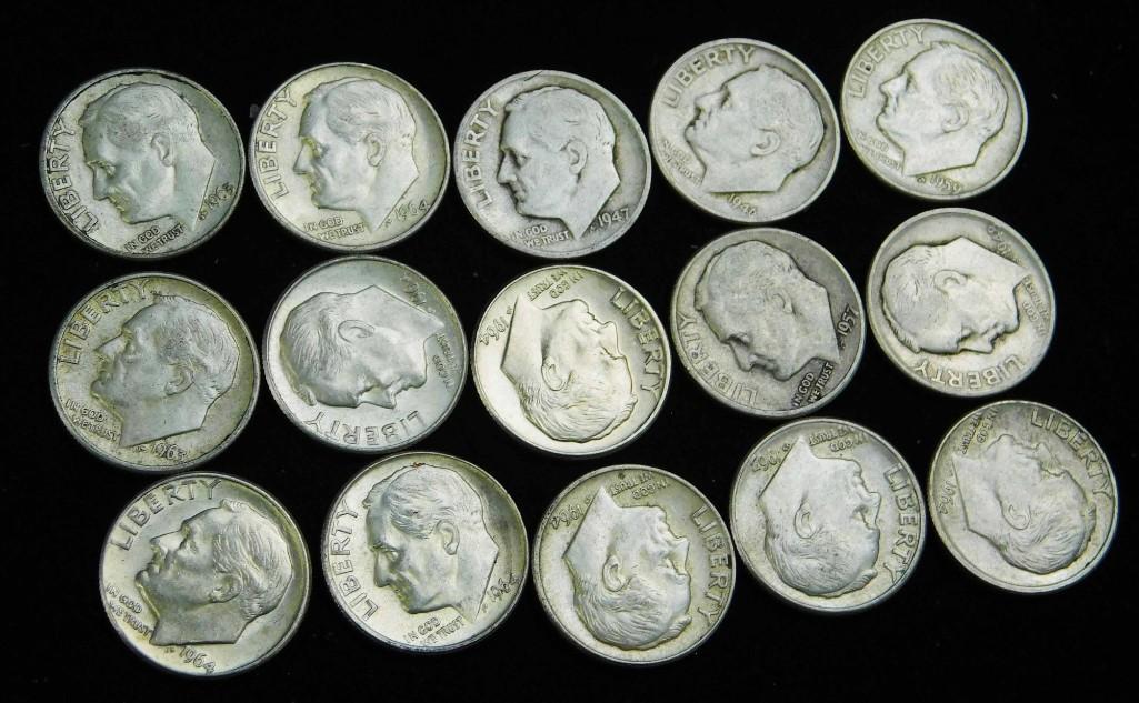 15 Roosevelt Dimes 90% Silver: 15 Roosevelt Dimes 90% Silver