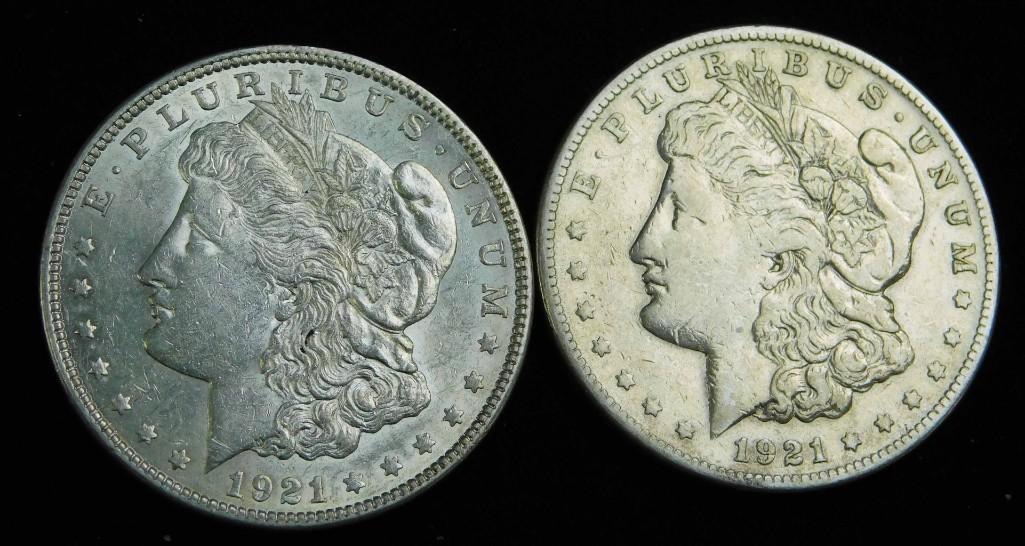 2 Nice 1921-P Morgan Dollars 90% Silver (1 of 2)