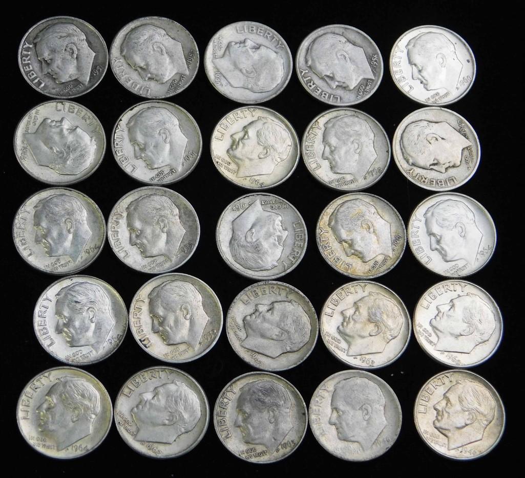 25 Roosevelt Dimes 90% Silver: 25 Roosevelt Dimes 90% Silver 1964 or before