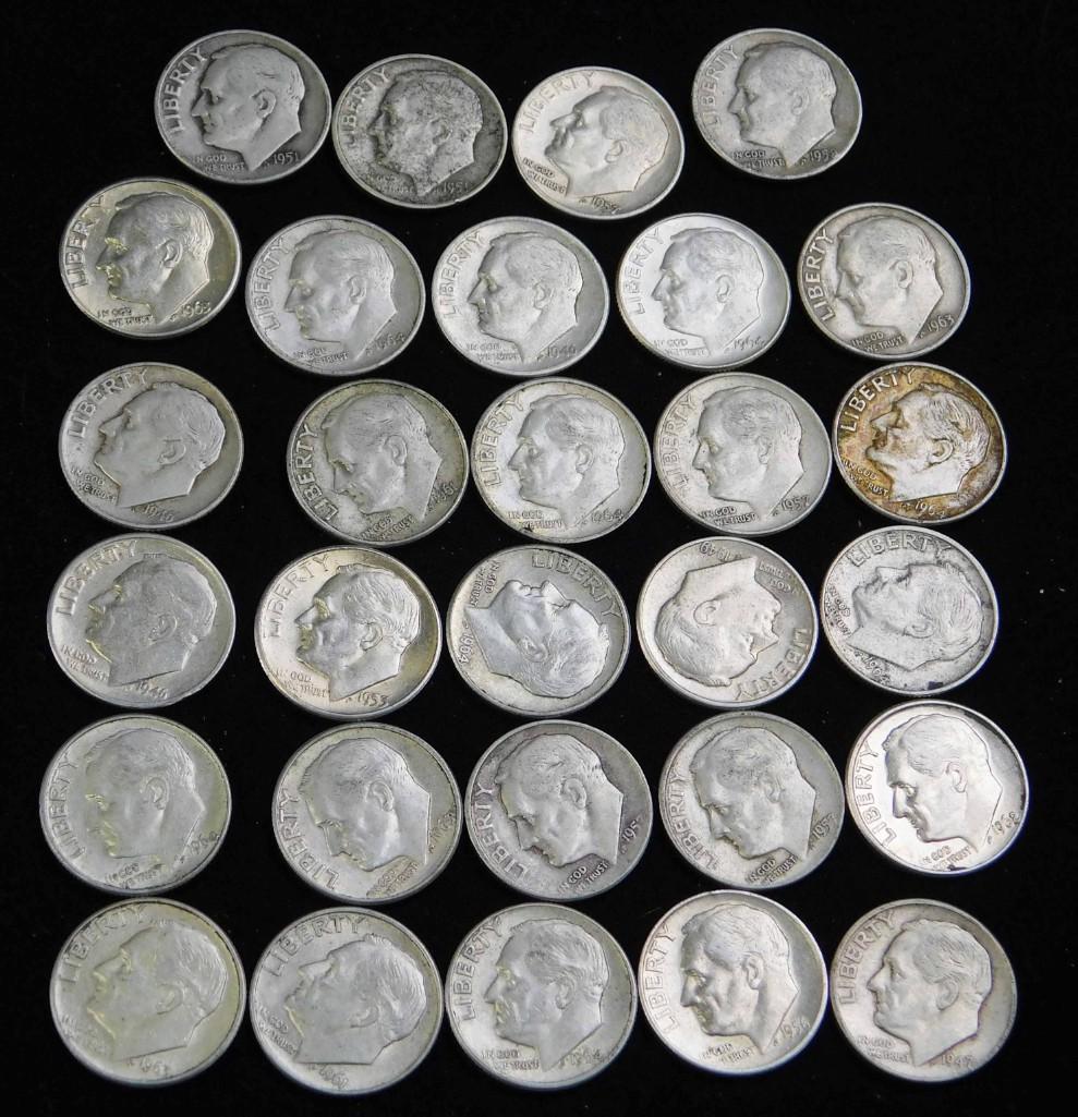 29 Roosevelt Dimes 90% Silver 1964 or Before: 29 Roosevelt Dimes 90% Silver 1964 or Before
