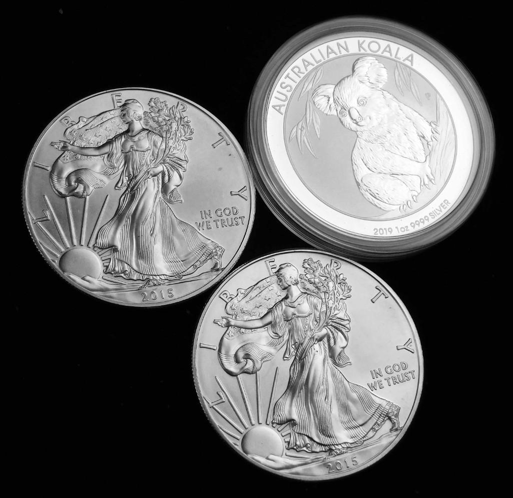 3 Oz Silver incl 2019 Australian Koala Dollar & 2 BU (1 of 2)