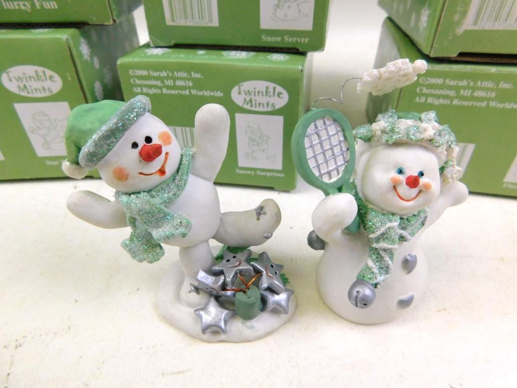 Lot of 10 Twinkle Mints Winter / Christmas Figurines: Lot of 10 Sarah's Attic Inc. Twinkle Mints Winter / Christmas Figurines 8 of them are new in box, the two shown do not have boxes. Aren't they the cutest things?
