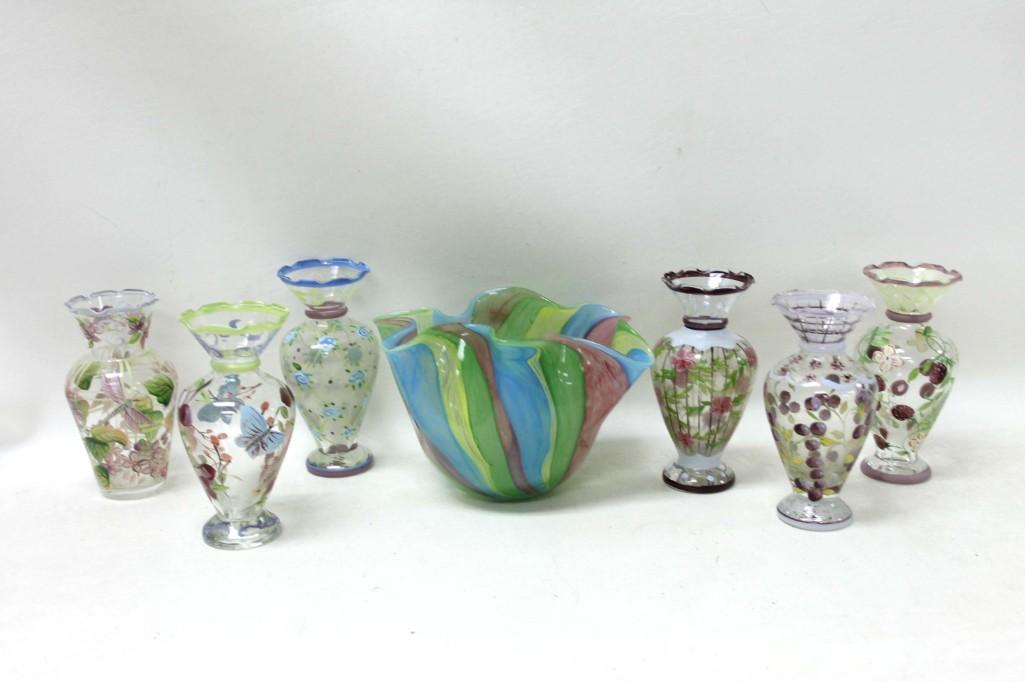 Lot of Glass Vases incl Hand Painted (1 of 6)