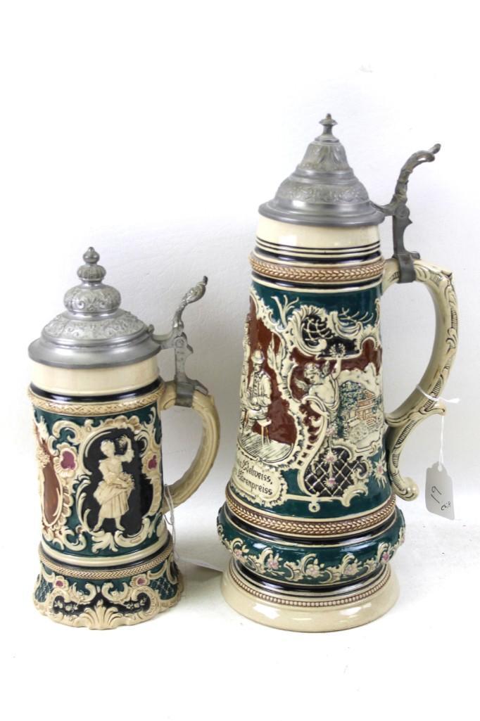2 Vintage Pottery Beer Steins with Pewter Lids (1 of 8)