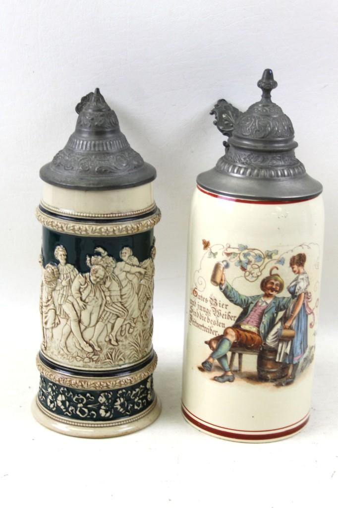 2 Vintage Pottery Beer Steins with Pewter Lids (1 of 8)
