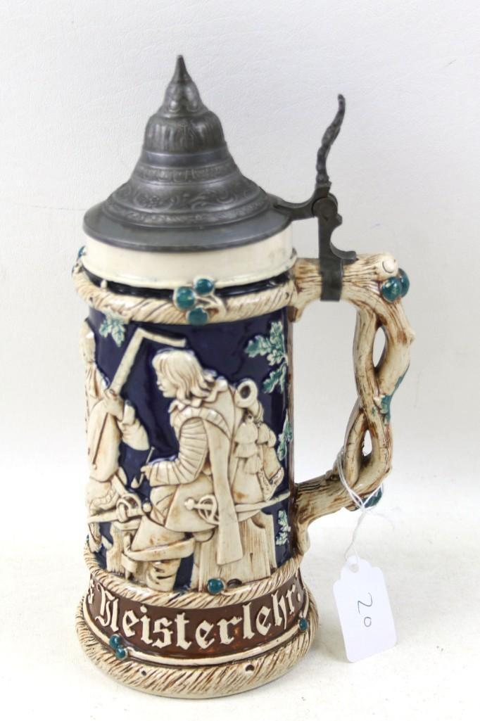 Antique German 1 Liter Beer Stein with Vine Handle (1 of 7)