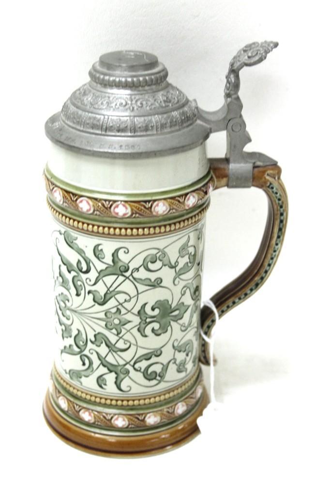 Mettlach Mosaic Beer Stein #1654 w Lid Dated 1889 (1 of 9)
