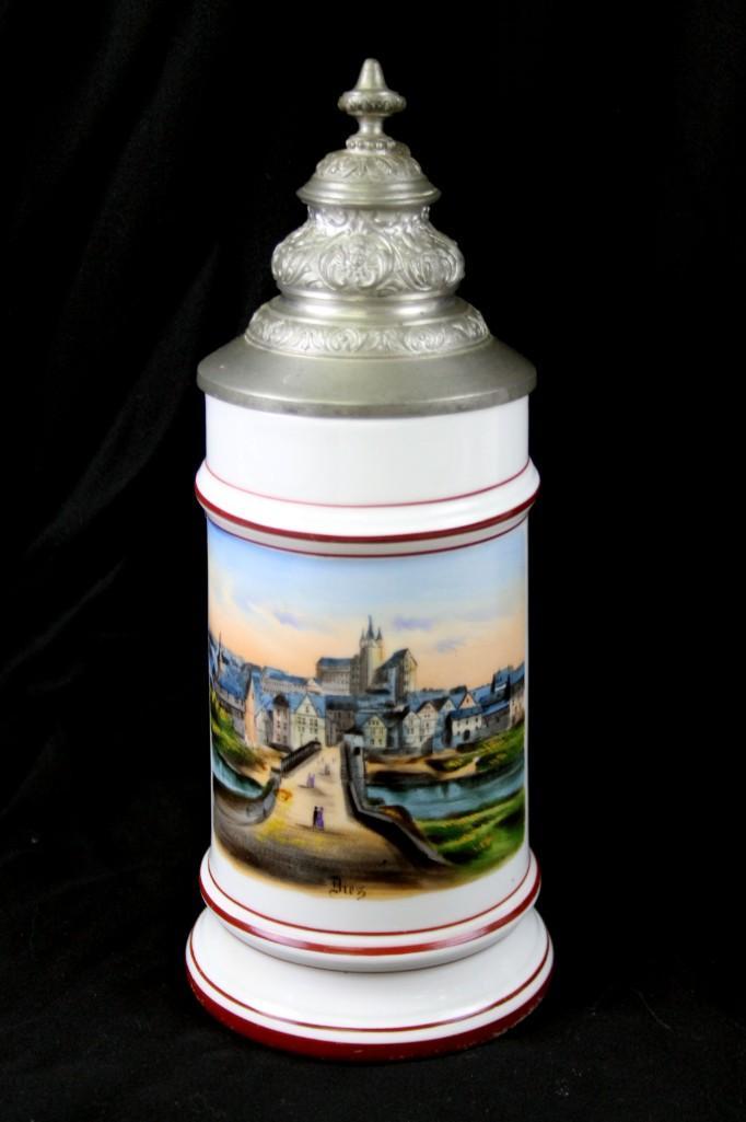 Porcelain Antique Beer Stein of German Town of Diez (1 of 9)