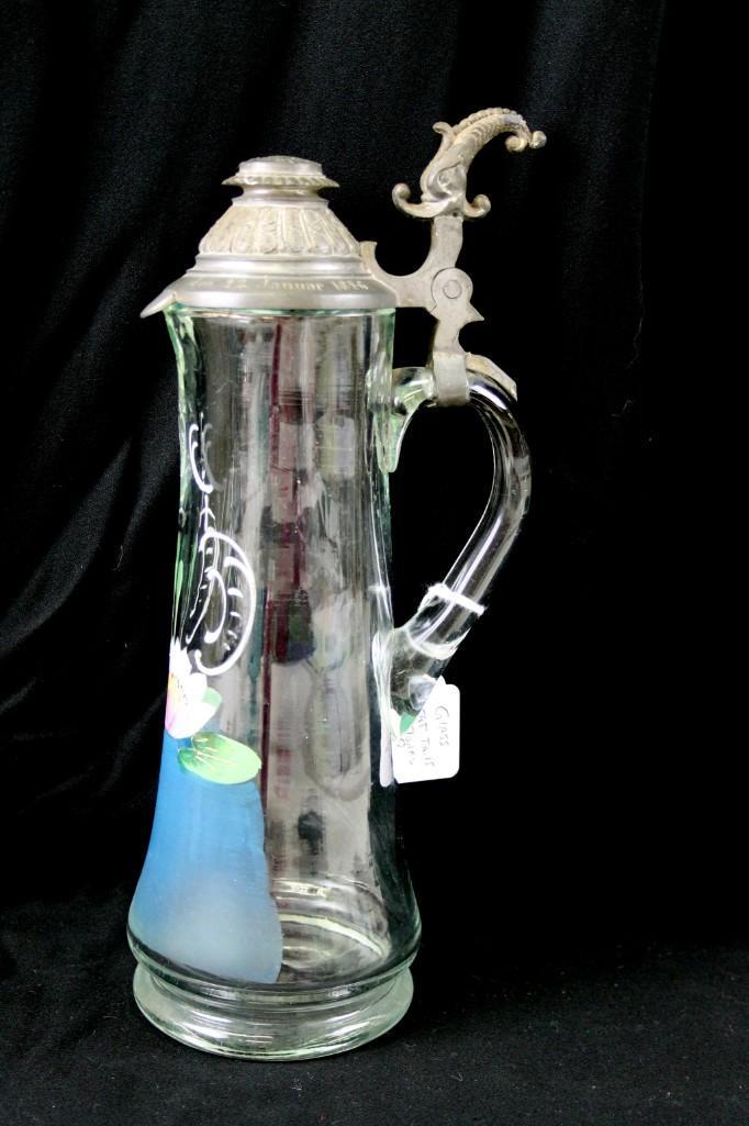 Antique Glass Beer Stein or Tankard 2 Ltr w Pewter Lid (1 of 11)