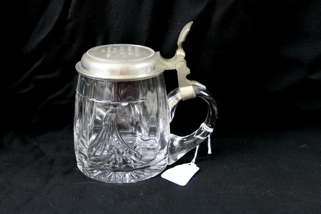 Cut Glass Antique Beer Stein Dated 1935 with Pewter Lid (1 of 8)