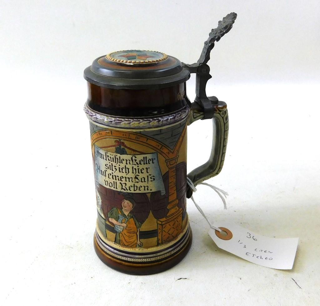 Vintage German Beer Stein #1295 Etched with King (1 of 9)