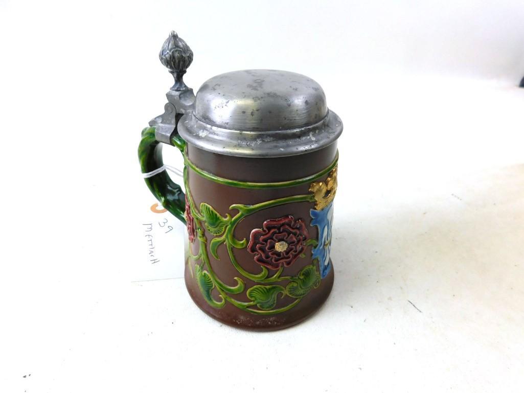 Mettlach Beer Stein #2016 w Art Nouveau Floral Pattern (1 of 8)