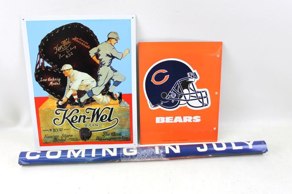 Advertising Lot incl Ken Wel Metal Sign , Star Trek: Advertising Lot incl Ken Wel Metal Sign , Star Trek VI The Undiscovered Country Movie Poster , and Chicago Bears Folder