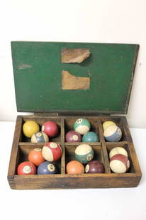 17 Antique Billiard or Pool Balls 1890s-1910s Brunswick: Lot of 17 Antique Billiard or Pool Balls 1890s-1910s Brunswick Balke Collender Co .&nbsp; Includes a period box . Condition:&nbsp; NOT a set, there are duplicates and some look different .&nbsp; Some