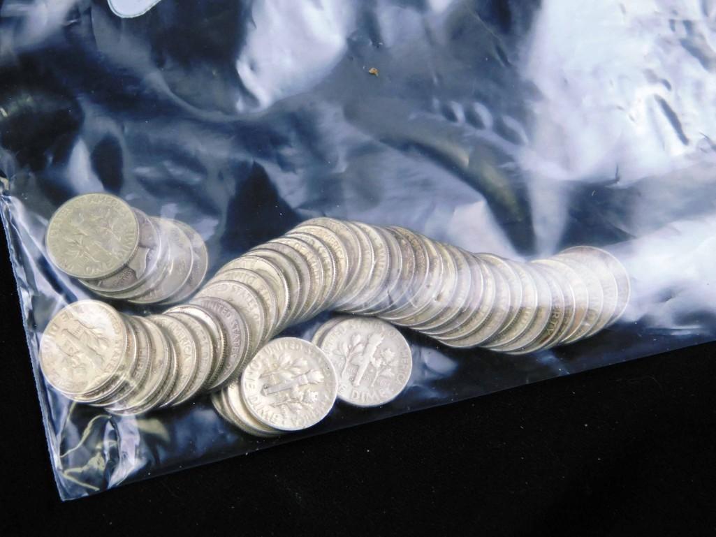 50 Roosevelt Dimes 90% Silver (1 of 2)