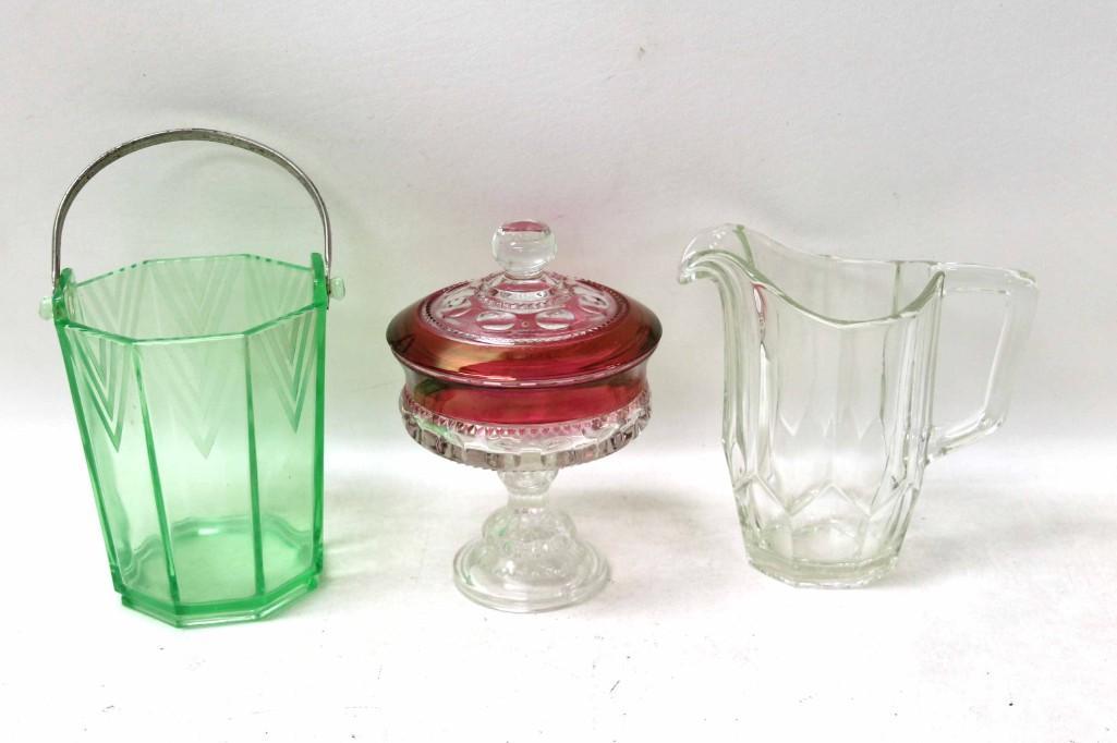 Glass Lot with Uranium Green Art Deco Depression Glass (1 of 2)