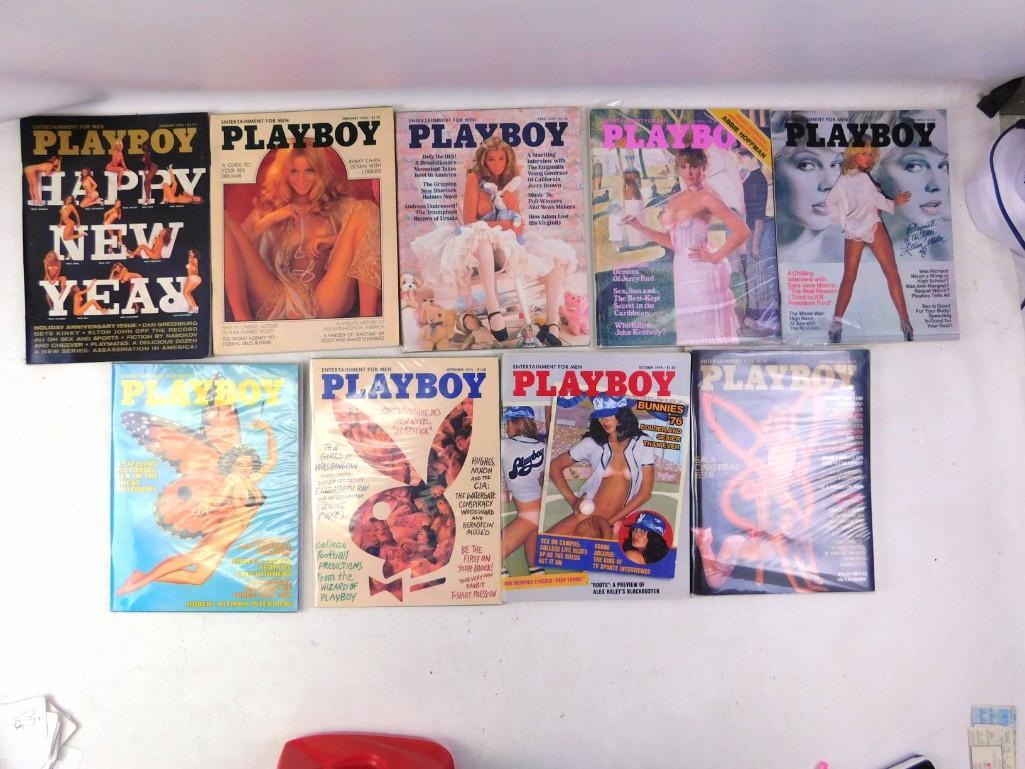 Lot of 9 Playboy Magazines from 1976: Lot of 9 Playboy Magazines from 1976 Features the Interview of Chicago Seven Abbie Hoffman while he was a fugitive.