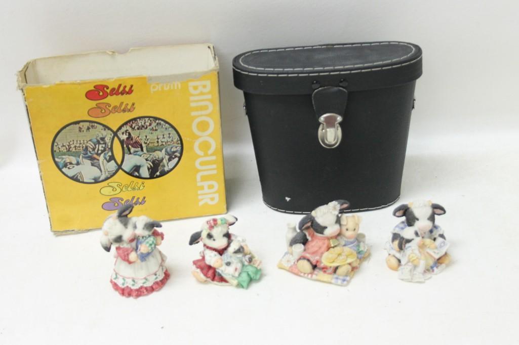 Lot of Binoculars and Mary's Moo Moos Figurines: Lot of Binoculars and Mary's Moo Moos Figurines
