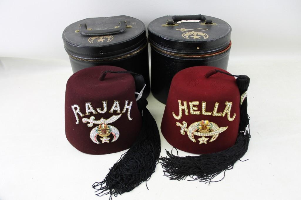 Lot of 2 Shriners Hats / Fez in Cases (1 of 12)